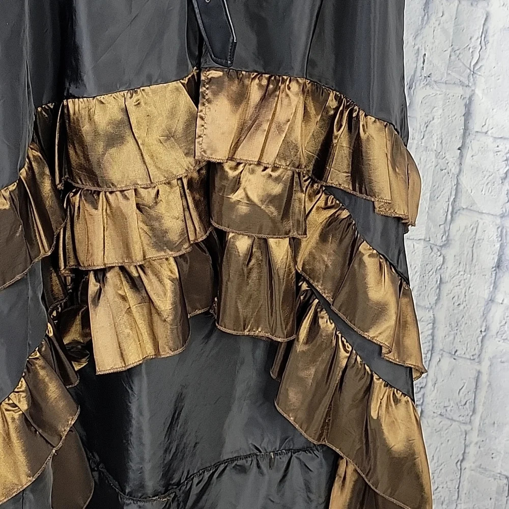 NO BRAND Ankle Length Black and Bronge Steampunk Ruffled Skirt - Picture 3 of 7